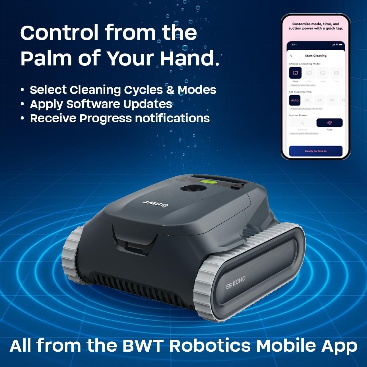 BWT ES Echo Cordless Robotic Pool Cleaner 4,000 GPH Suction 3 Hour Runtime