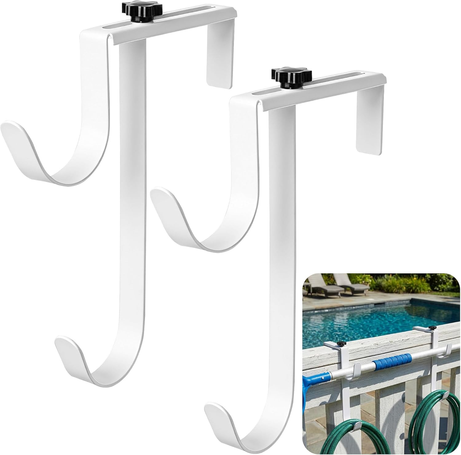 2 Pcs Double Pool Fence Hooks for Pool Equipment, Adjustable Pool Pole Hanger Ho