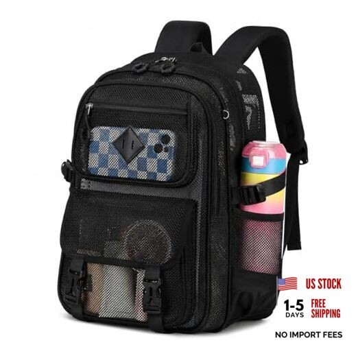 Mesh Backpack, 17in Heavy Duty See Through Backpack Ultra Black-17in
