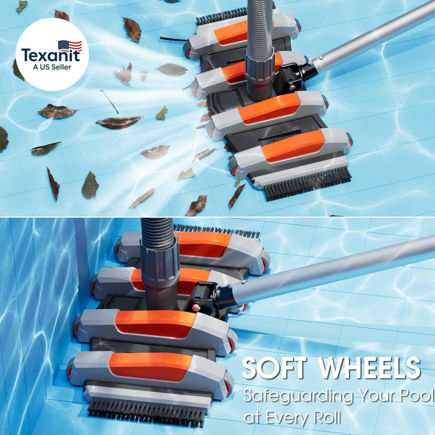 Heavy Duty Pool Vacuum Head with Swivel Handle -Extra-Wide Weighted Vac Heads Si