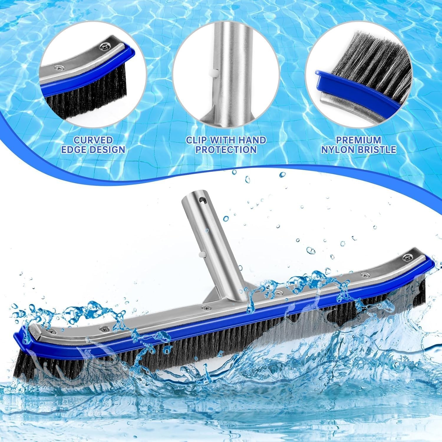 Pool Brush Head | 18&Prime; Heavy Duty Floor Brush | Stainless Steel Brush | Metal …