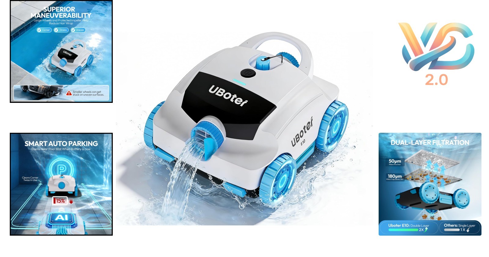 Cordless Pool Vacuum Robot Cleaner Dual Filter Edge Corner 120Min Blue