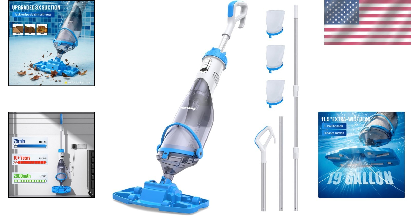 Powerful Handheld Pool Cleaner with Telescoping Pole for Inground & Above Ground