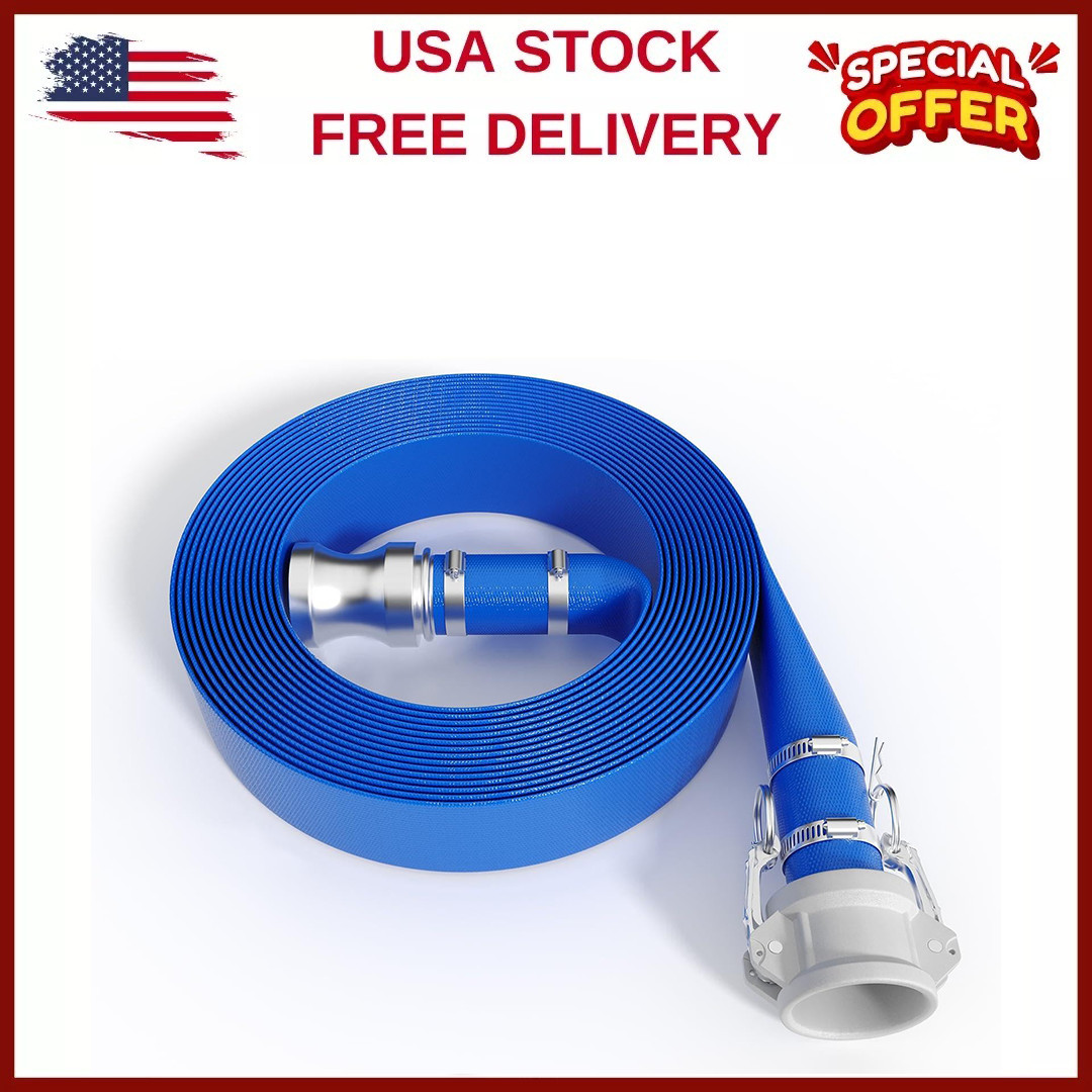 ⭐Heavy Duty Discharge Hose Lay Flat Hose 4 Sizes PVC Pool Backwash Drain Hose US