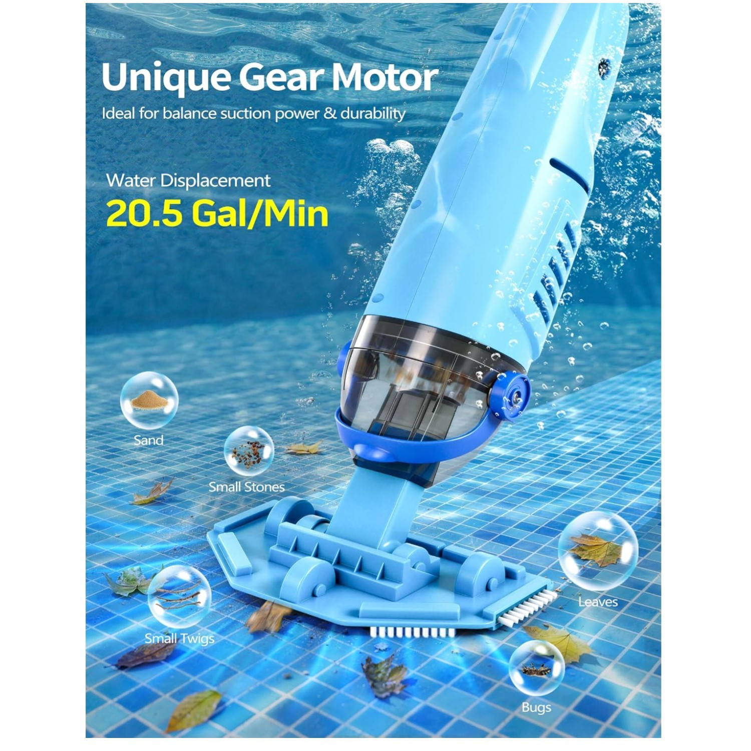 Cordless Pool Vacuum Cleaner with 4 Filter Bags – Light Blue