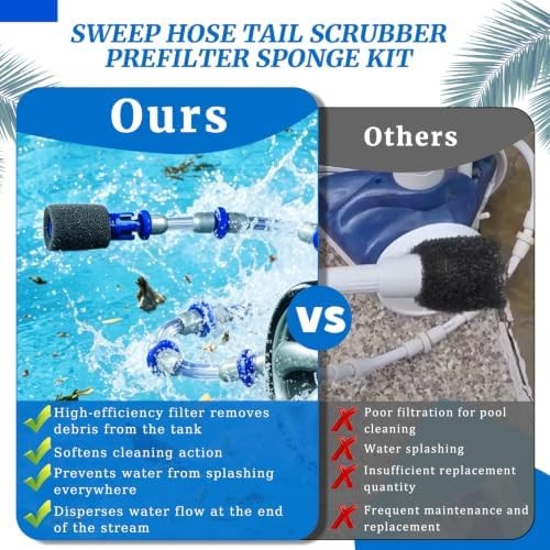 Pool Cleaner Sweep Hose Tail Scrubber and Prefilter Sponge Kit Fit for Polaris 3