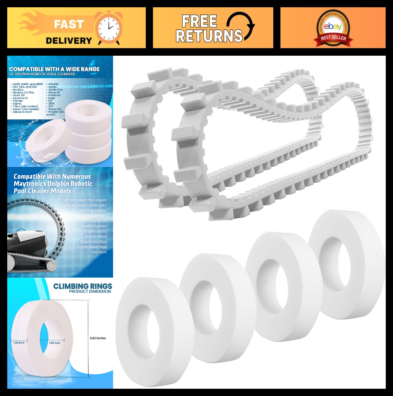 6 Pack Automatic Pool Cleaner Parts, Timing Track & Climbing Ring Kit for Roboti
