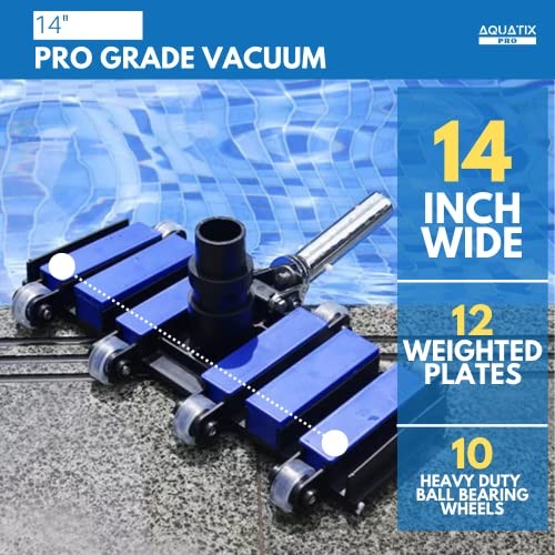 Pool Vacuum Head with Wheels & Hose Adapter, 14&Prime; Professional Grade,