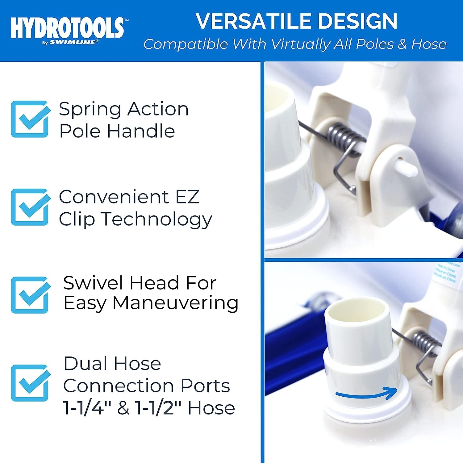 POOL VACPOOL VACUUM HEAD CLEANER HOSE INGROUND ABOVE GROUND BRUSH SWIMMING TOOL
