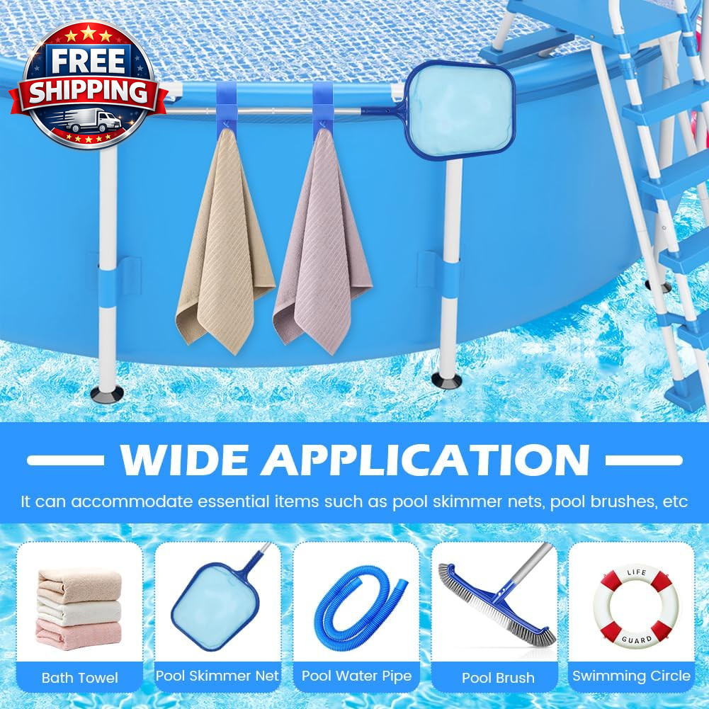 Poolside Pool Leaf Skimmer Net Holder, Swimming Pool Pole Hanger Hooks, 2 Hooks