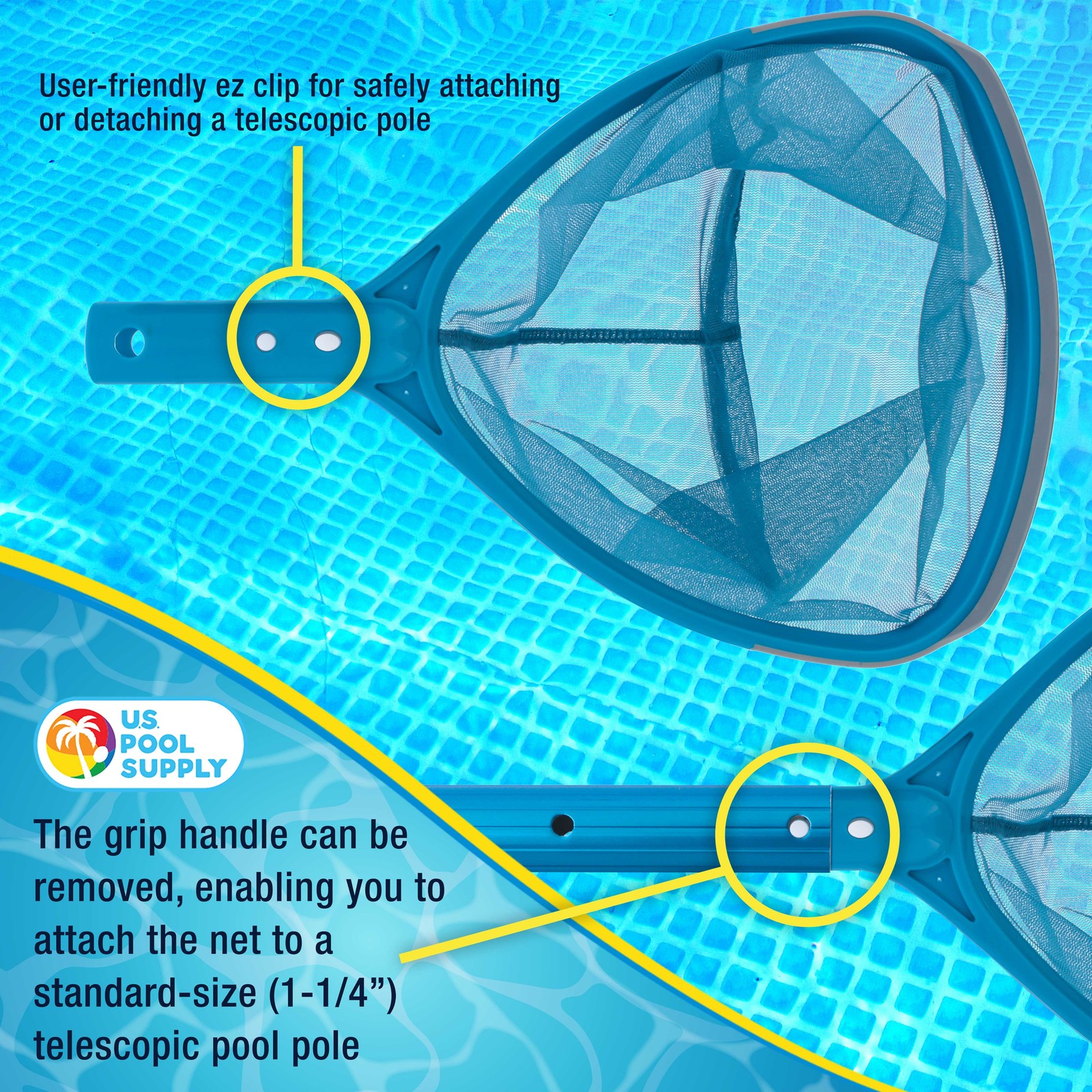 U.S. Pool Supply Spa, Hot Tub, Pool Hand Leaf Skimmer Net, 9&Prime; Deep Fine Mesh Net