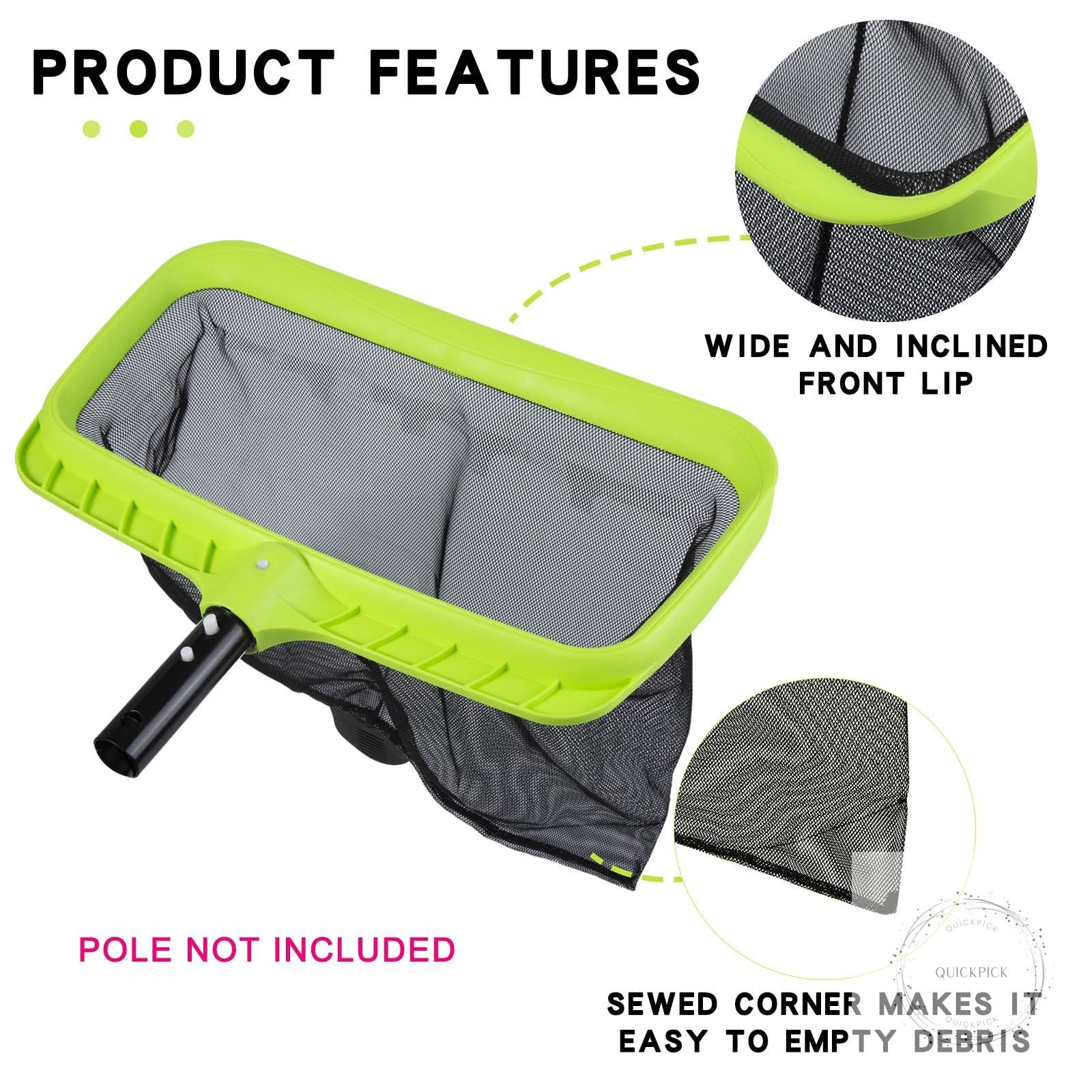 Swimming Pool Leaf Skimmer Net,Reinforced Frame Deep Rake Net