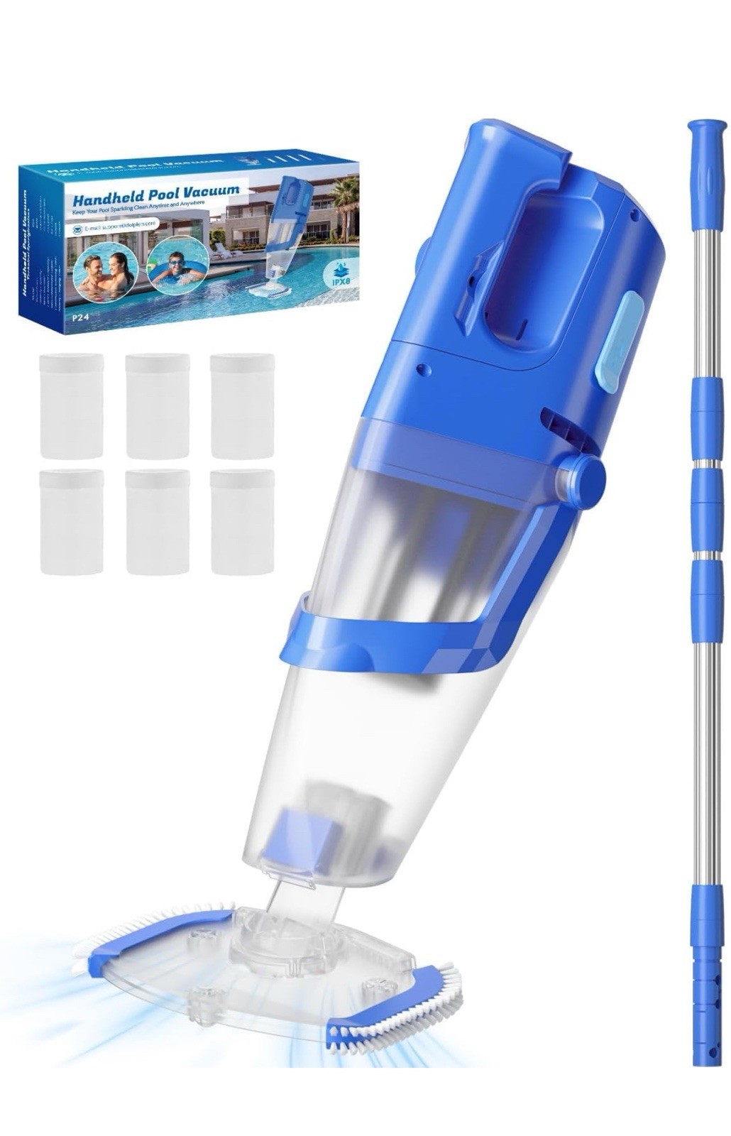 Cordless Pool Vacuum with Telescopic Pole, 18.5 GPM Powerful Suction – Deep Blue