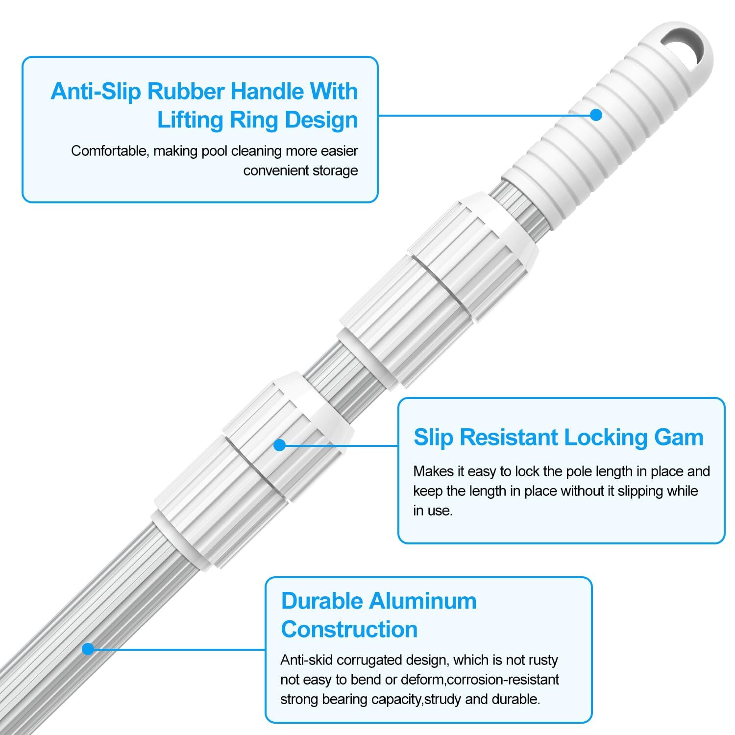 Professional 15 Foot Swimming Pool Pole Telescopic Aluminum Fits Pool Net Ski…