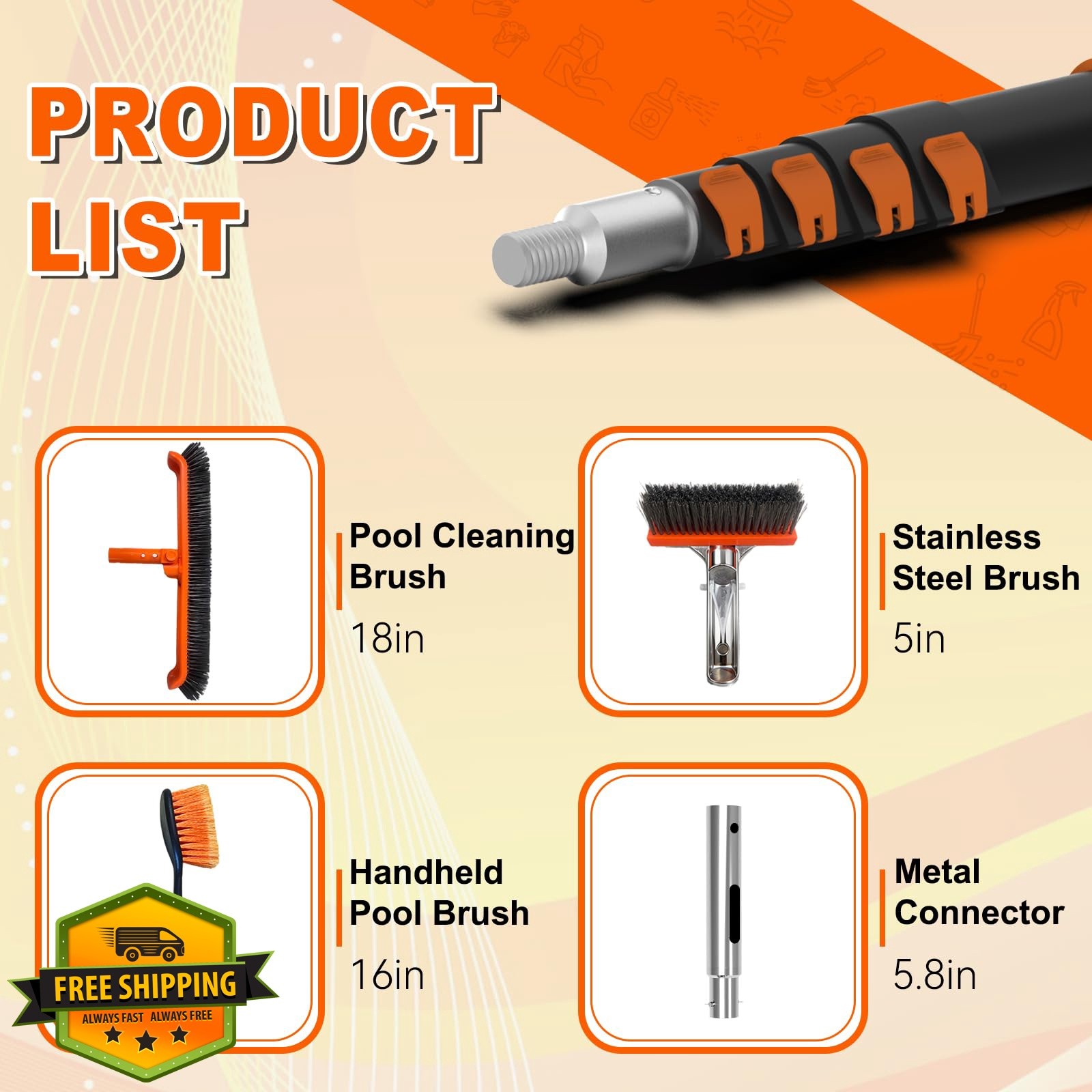 SISUPASSIE Pool Brush Kit 16FT