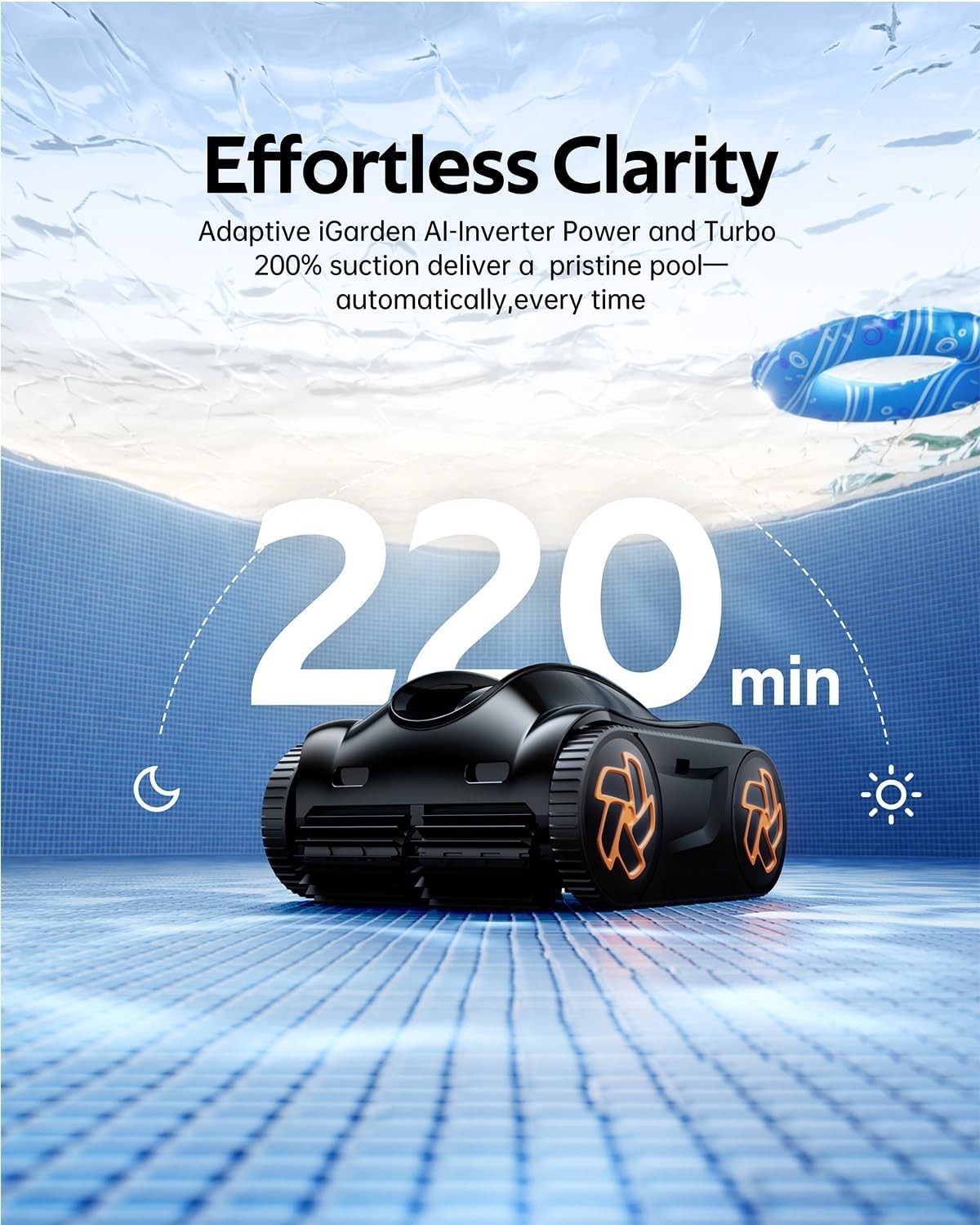 4-in-1 Cordless Robotic Pool Cleaner AI Control Self-Park Black