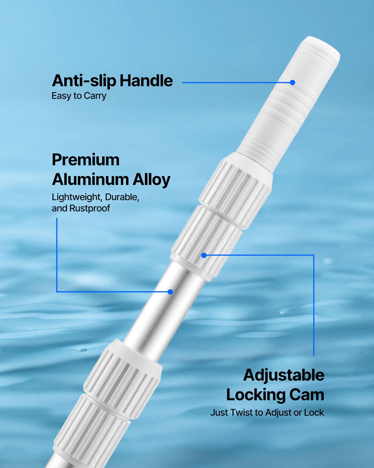 VEVOR Swimming Pool Pole 3.4 to 15 ft Telescopic Aluminum Alloy Twist Locking