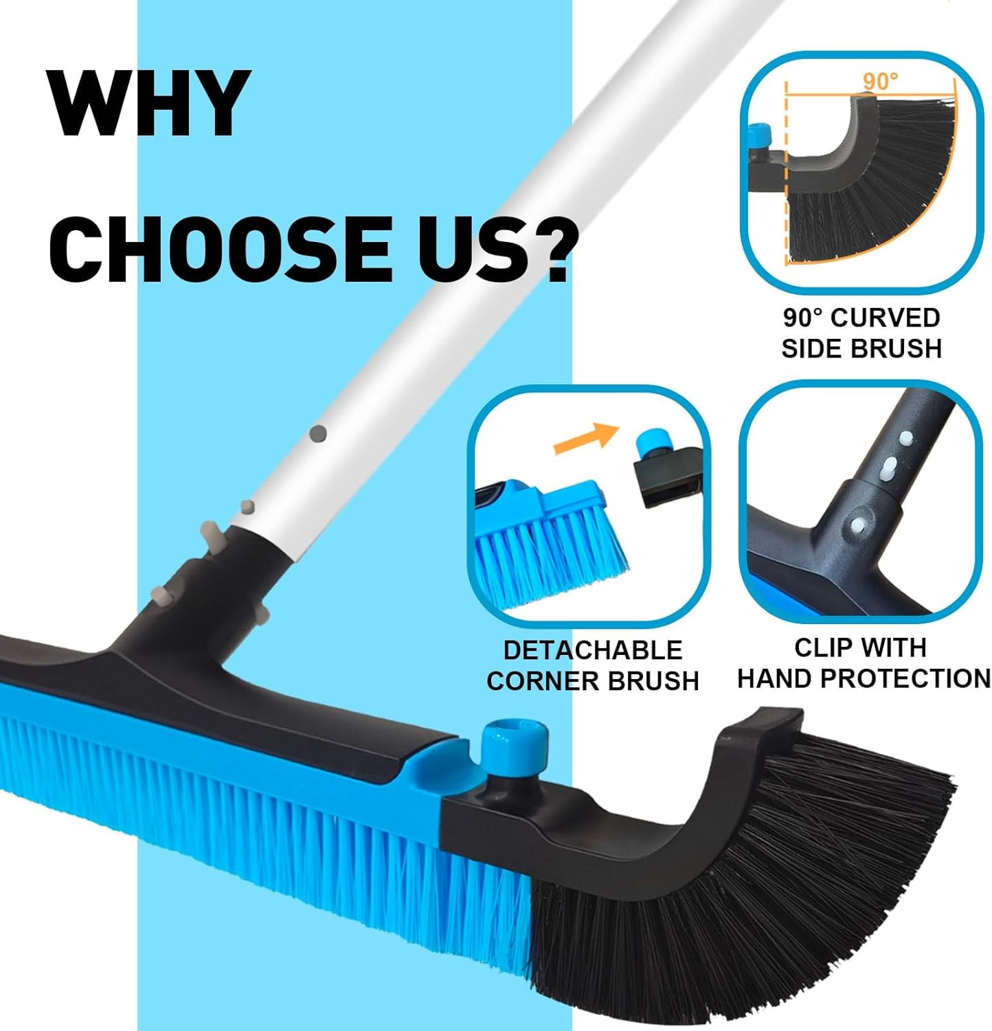 22&Prime; Extra-Wide Pool Brush Head, Heavy-Duty Pool Scrubber Brush with Detachable C