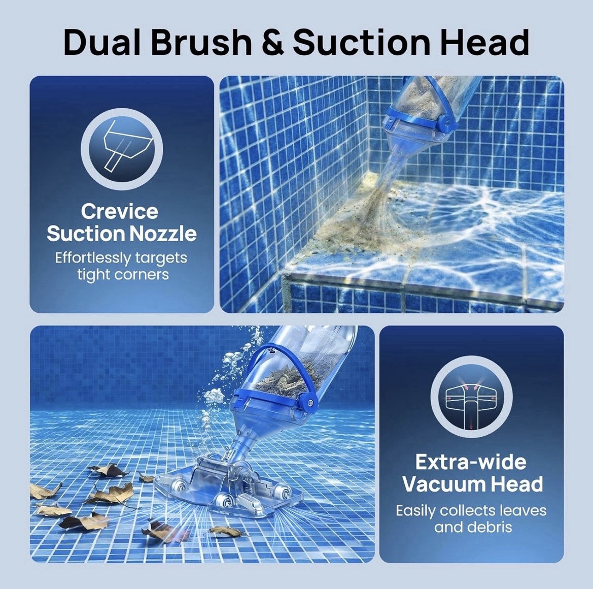 1701A-Consciot PC15 Cordless Pool Vacuum 20V 1.5L 1110GPH 60min Telescopic