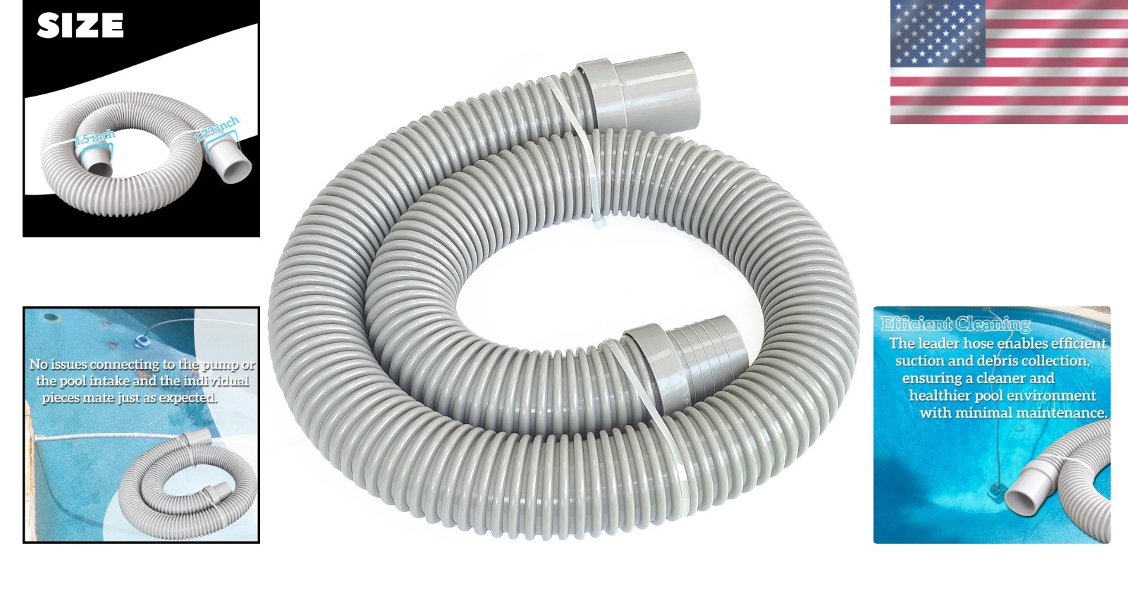 High-Quality 4 Feet Pool Vacuum Hose Replacement for Hayward V532LG, Gray