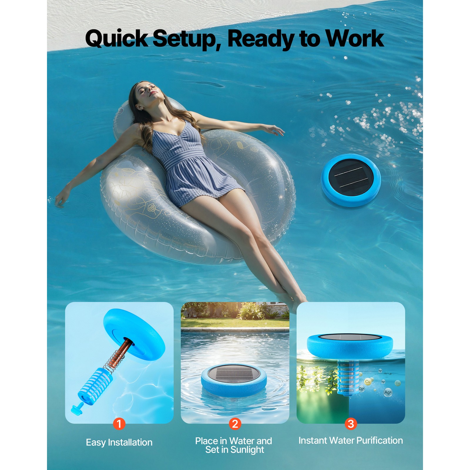 Uimoso Solar Pool Ionizer Round Copper Purifier for Pools Up to 45000 Gal, Blue