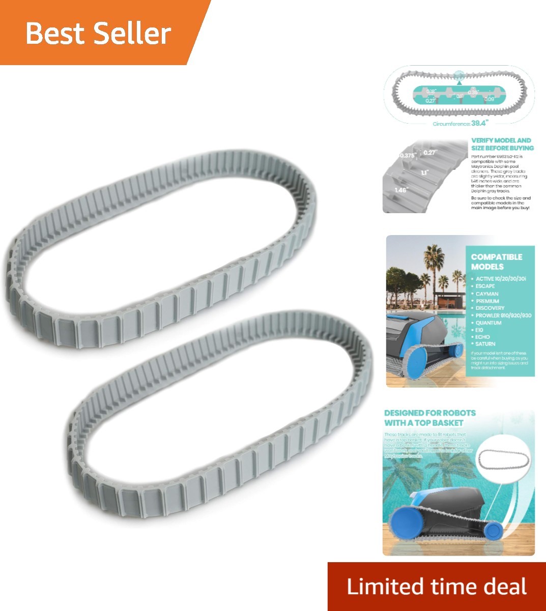 Dolphin Part 9983152 R2 Gray Tracks for Robotic Pool Cleaner