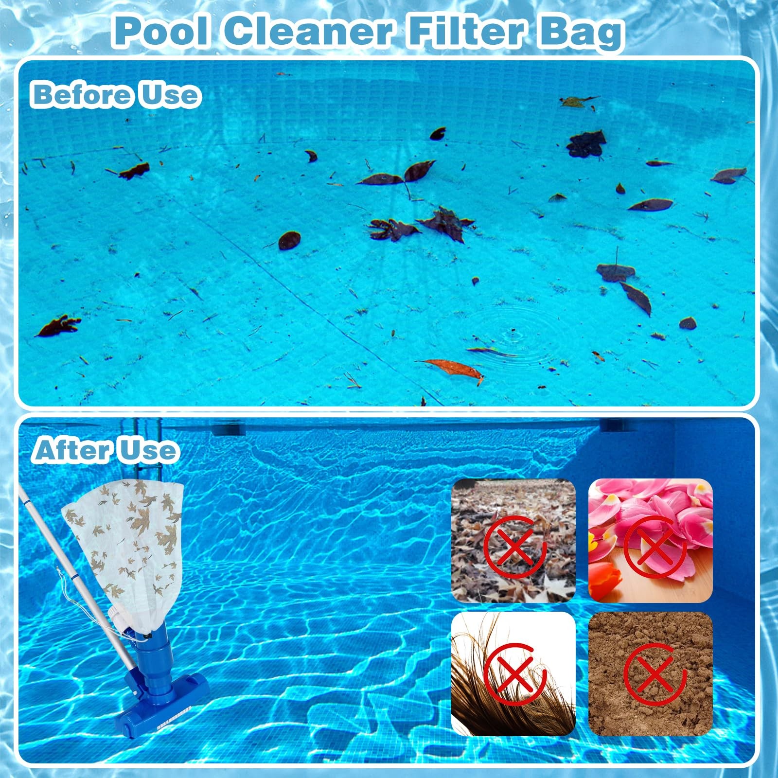 4Pcs Sucker Leaf Vacuum Catcher Sweeper Swimming Pool Skimmer Gulper Large Bag