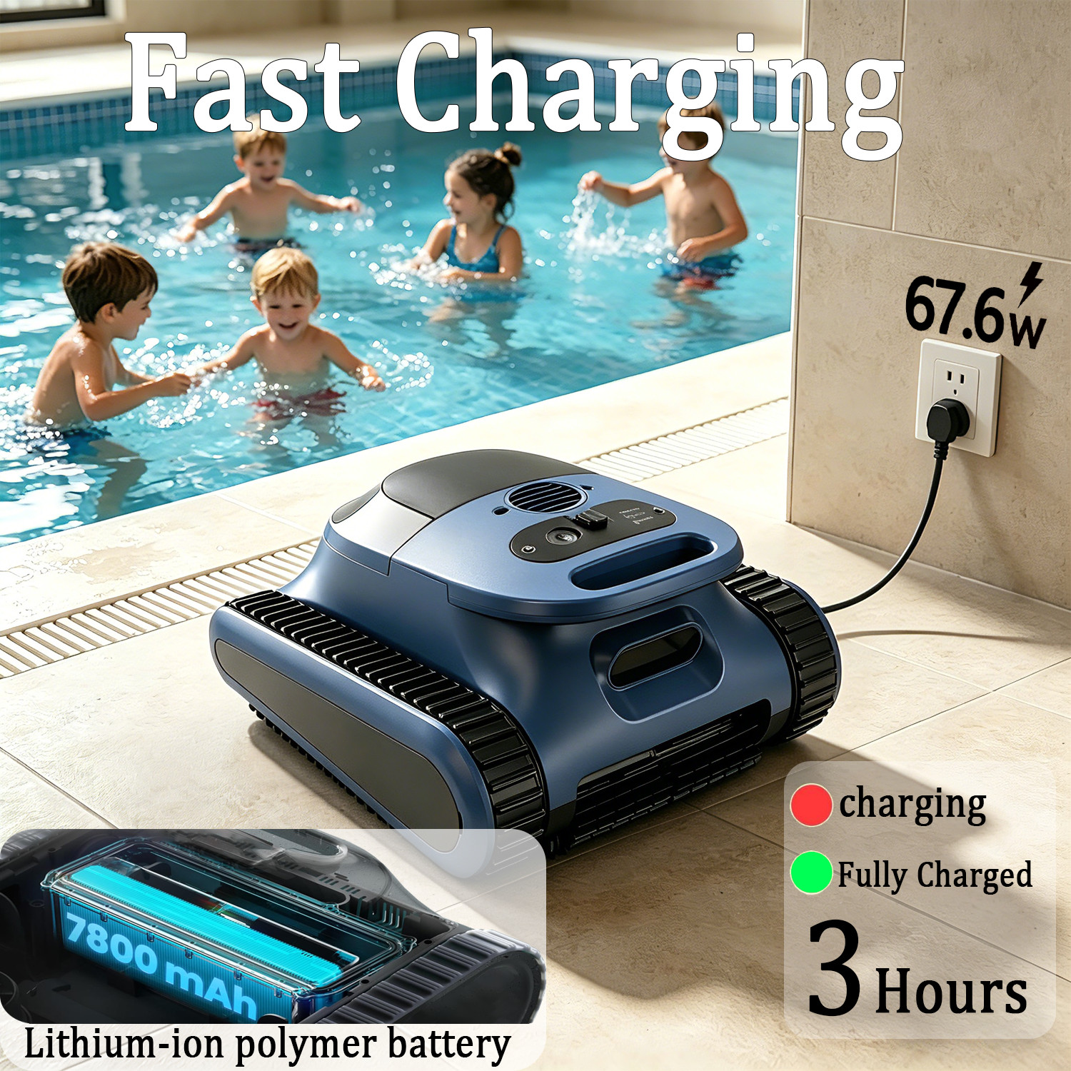 Cordless Robotic Pool Vacuum 120W | Sonar Navigation | Track Drive | Wall Climb