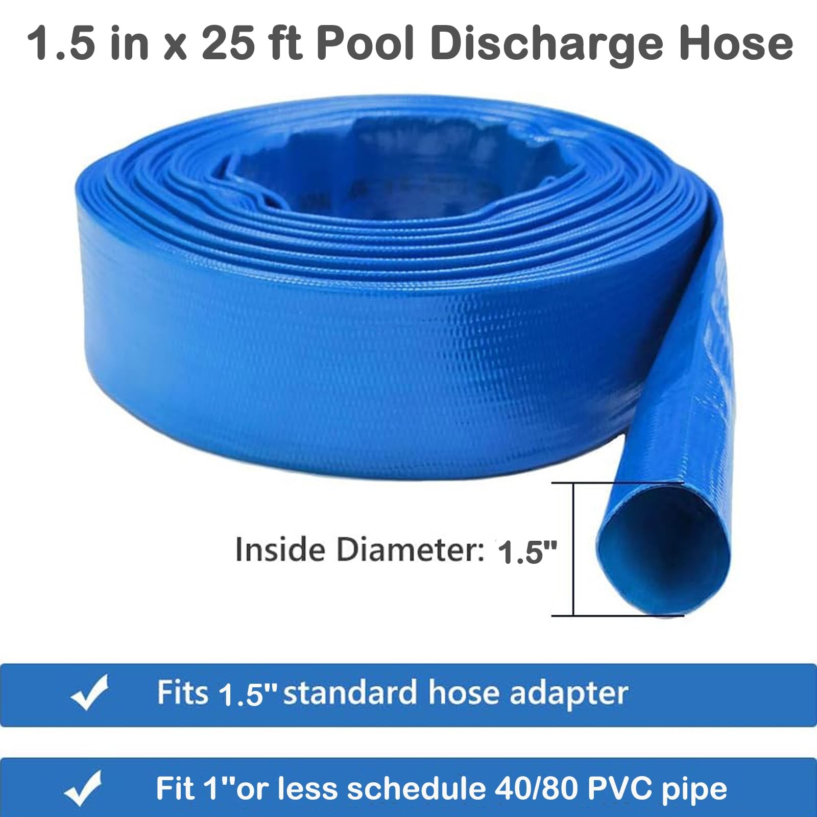 Eastrans 1.5&Prime;x 25 FT Heavy Duty Pool Backwash Hose Flat Discharge Weather B