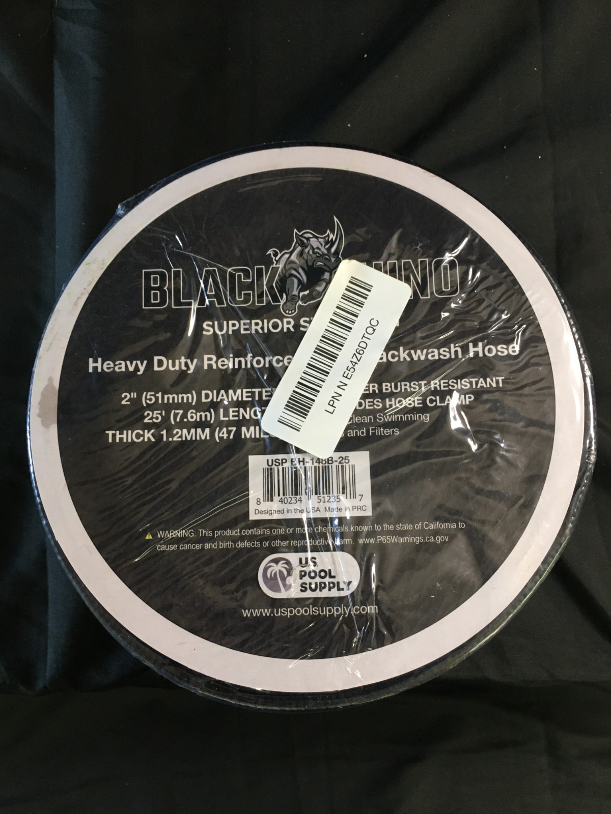U.S. Pool Supply Black Rhino 2&Prime; x 25&prime; Pool Backwash Hose with Hose Clamp