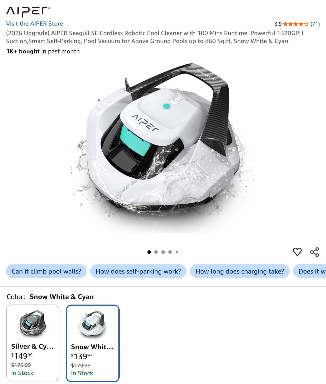 AIPER Seagull SE Cordless Robotic Pool Cleaner – White