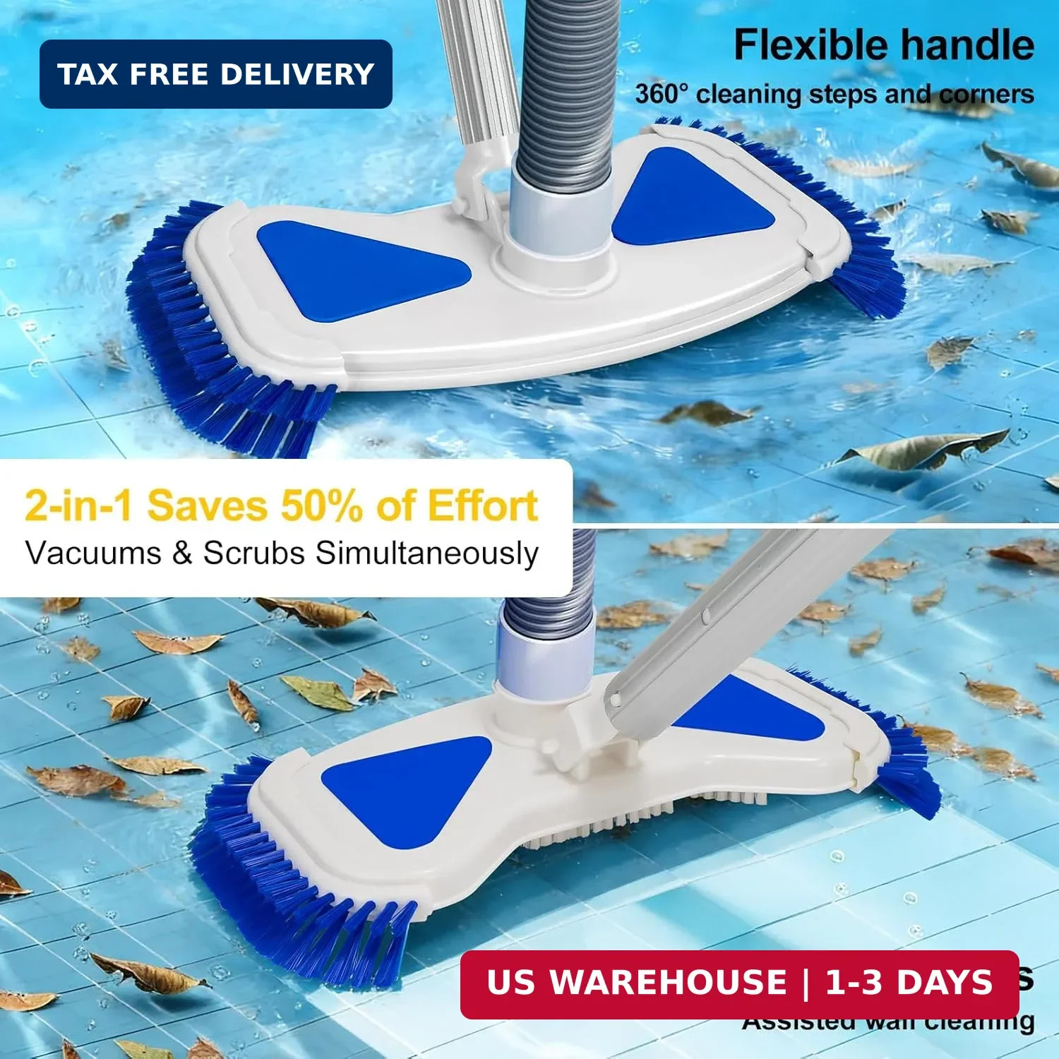 Pool Vacuum Head with Side Brushes 13.5&Prime; Deluxe Manual Pool Cleaner Head, Fit fo