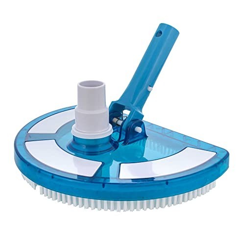 Weighted Pool Vacuum Head 10.5 Inch Curved Half Moon Blue Nylon Bristles Above