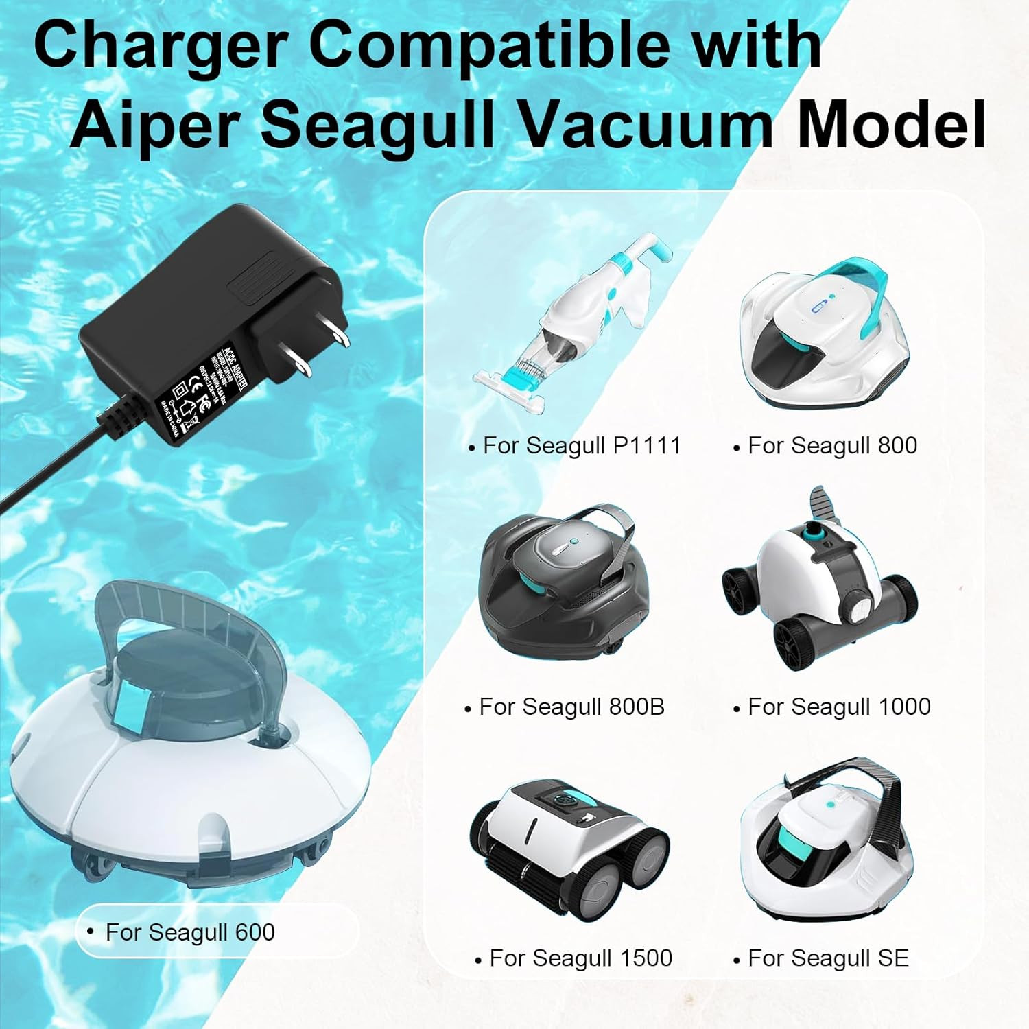 12.6V Charger for Aiper Seagull Pool Vacuum 600 800 800B SE 1000