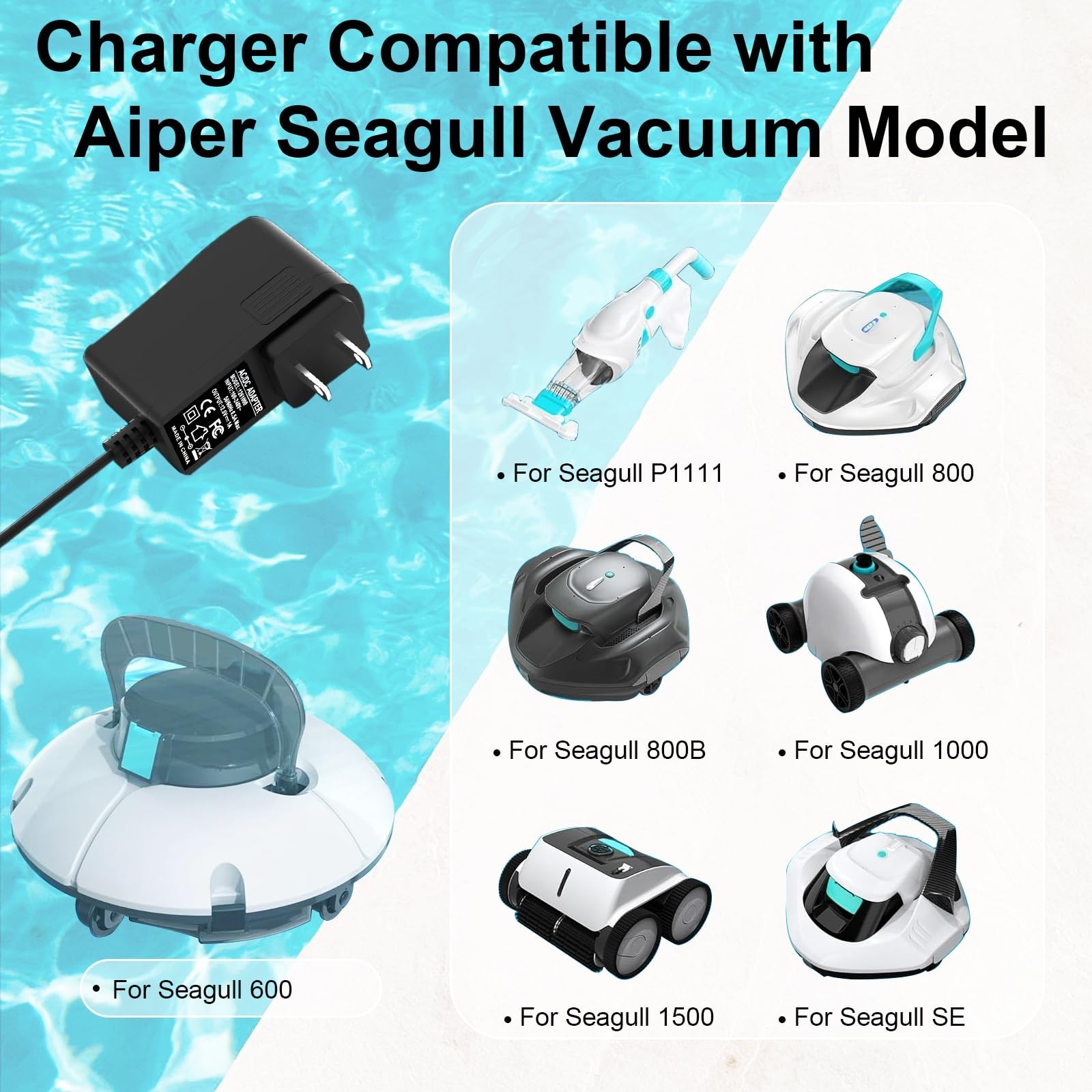 12.6V Pool Vacuum Charger Compatible with Aiper Seagull 600 800 1000 Power Adapt