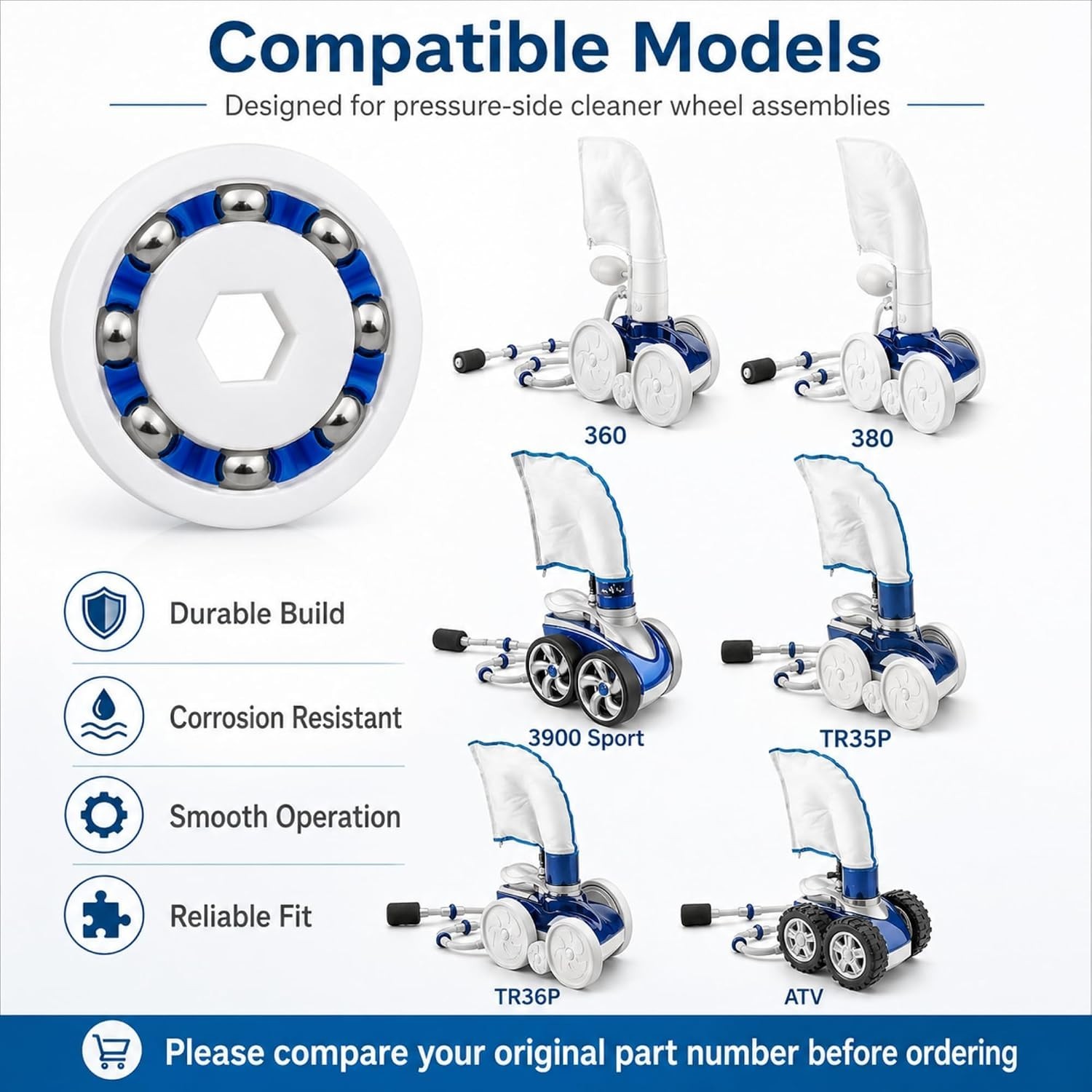 8-Pack Stainless Steel Bearings for Polaris Pool Cleaners