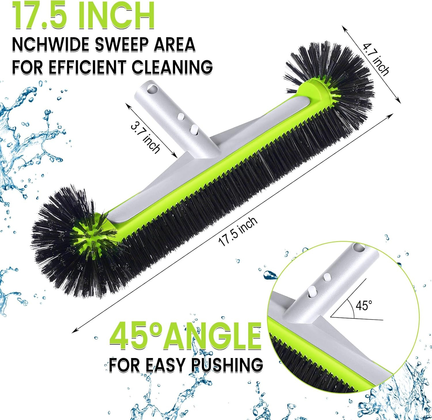 Swimming Pool Brush Head with round Ends,17.5&Prime; Heavy Duty Aluminum Back Head for