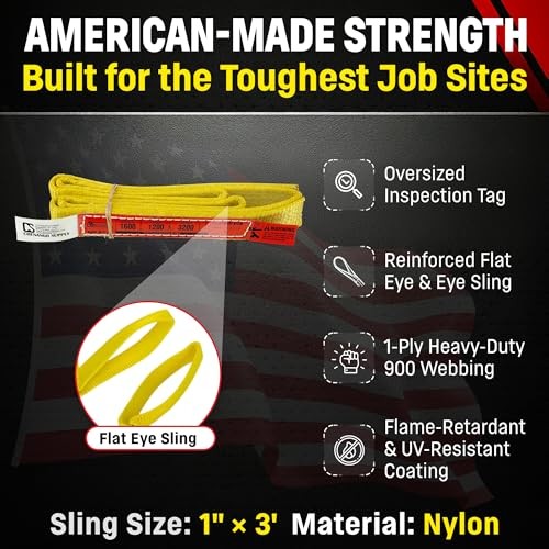 DD Sling 1 Inch x 3 Foot Nylon Lifting Sling – USA Made, 1,600 lb Vertical,