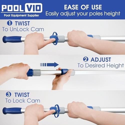 15 FT Telescopic Pool Pole – Adjustable 3 Piece Aluminum Pool Skimmer 15 Foot