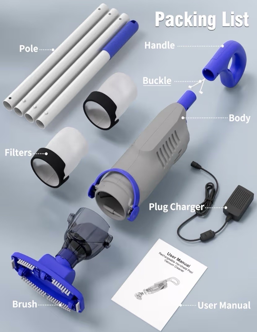 Pool Vacuum Above Ground 60w Motor,18 Gal/Min Powerful Suction 5000mAh Battery