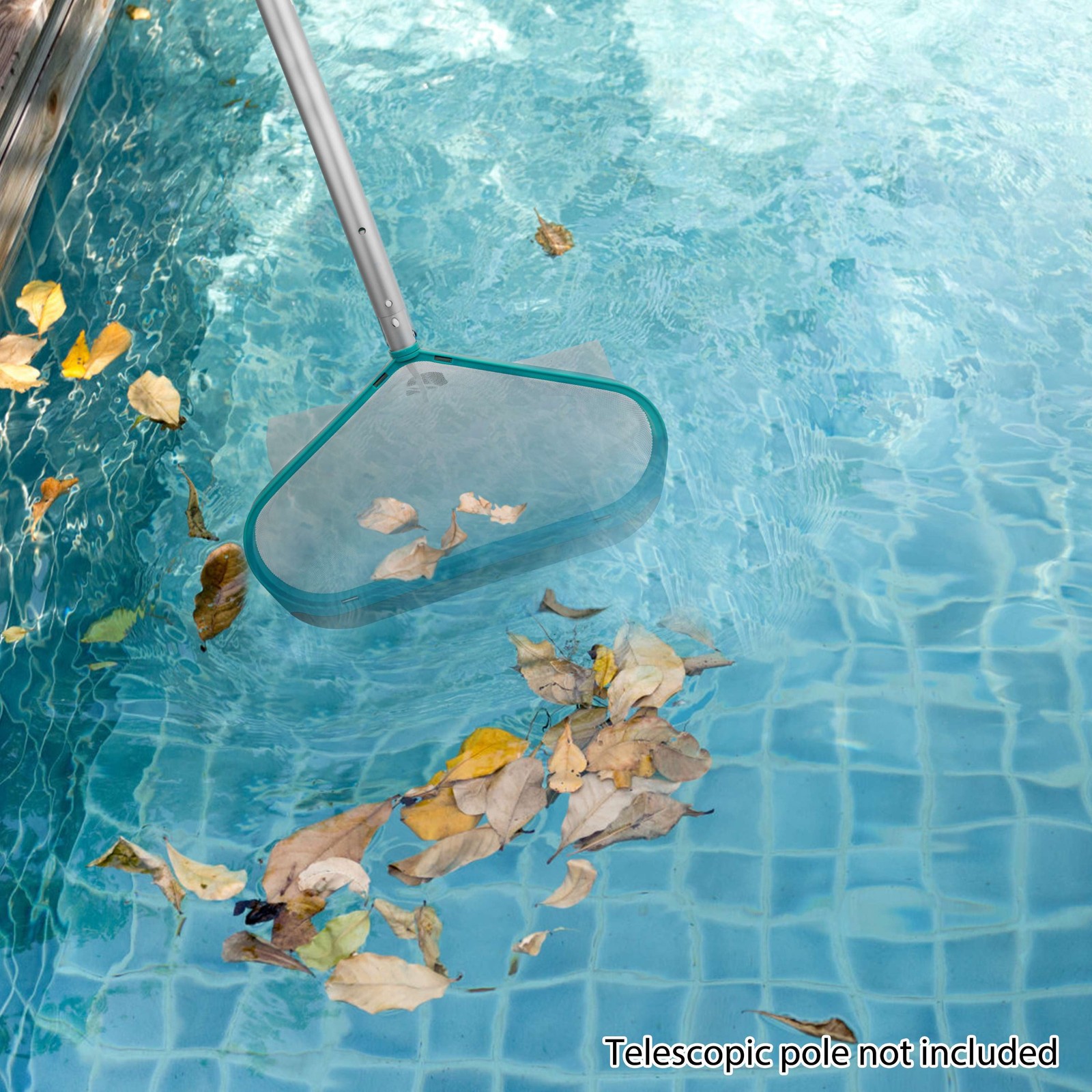 Teal & Gray Pool Leaf Rake with Aluminum Frame and Tab Easy to Empty Debris