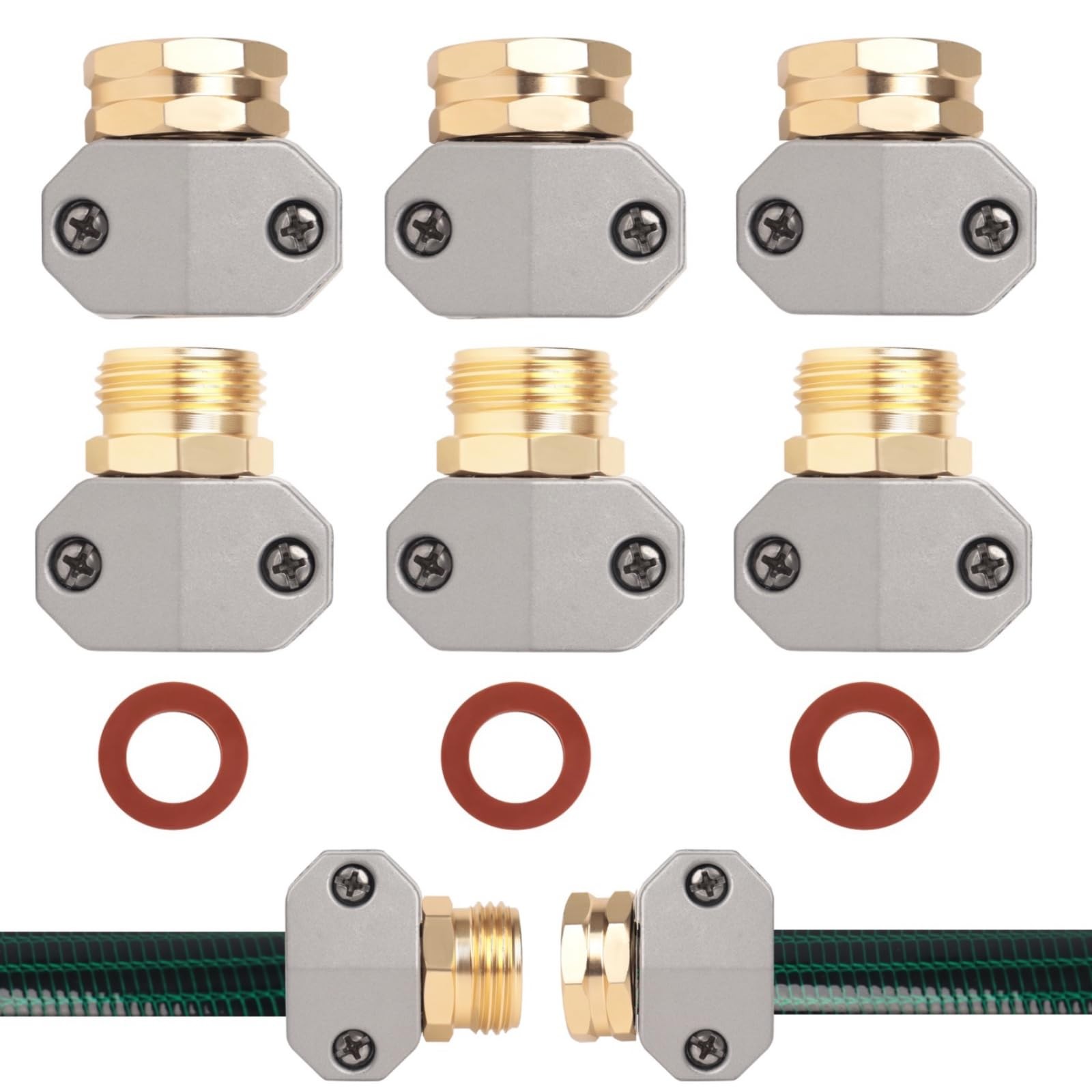 Hose repair kit,（3 Sets）garden hose 3/4 inches, Gold Silver Red