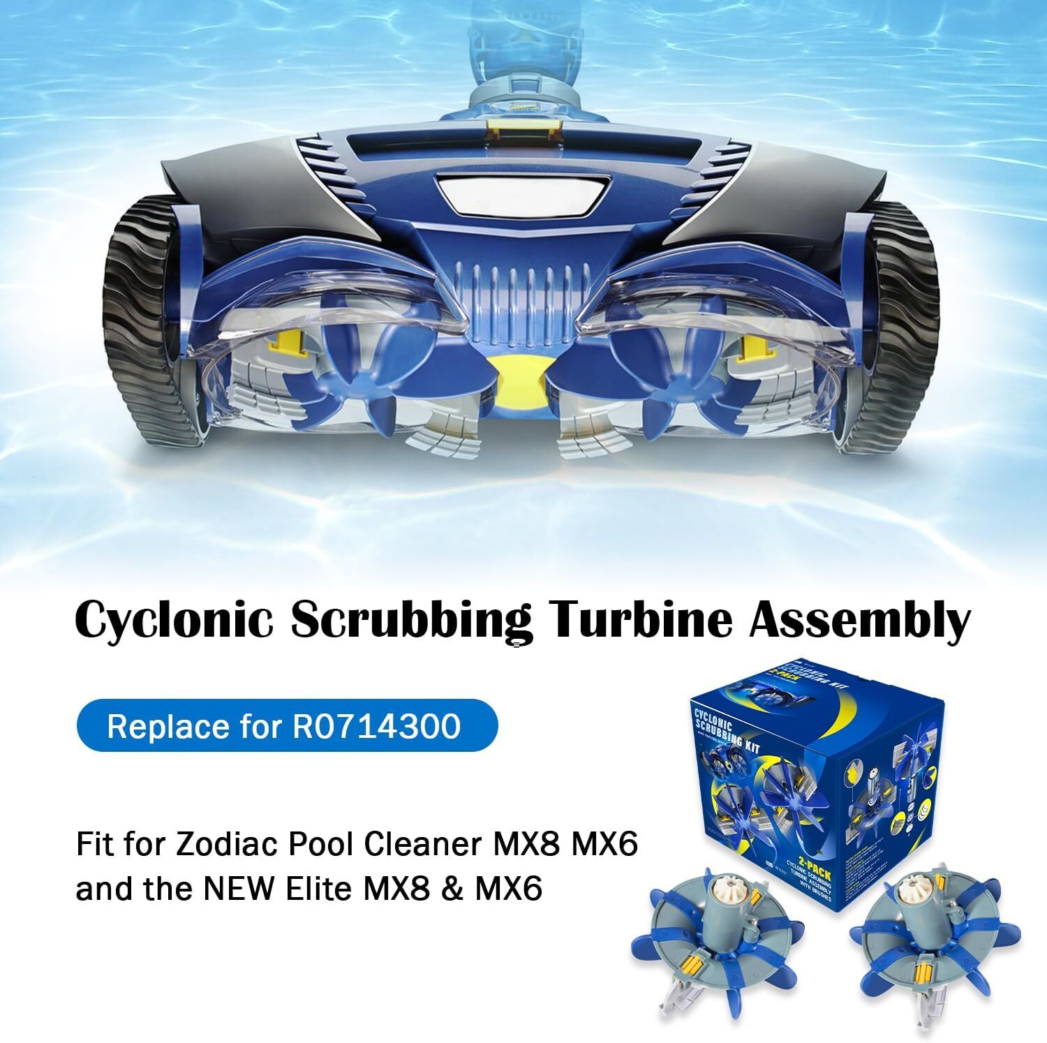 For Zodiac MX6/8, MX6/8 Elite R0714300 Cyclonic Scrubbing Turbine Assembly 2PACK
