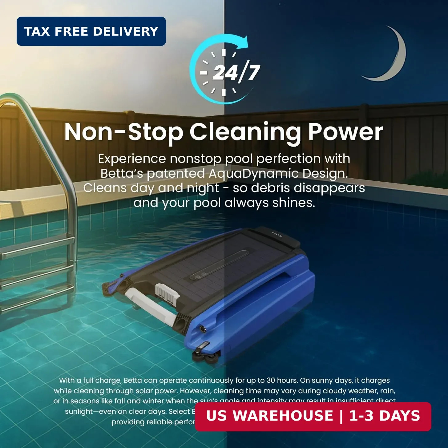 Betta SE Solar Powered Automatic Robotic Pool Surface Skimmer Cleaner with 24/7