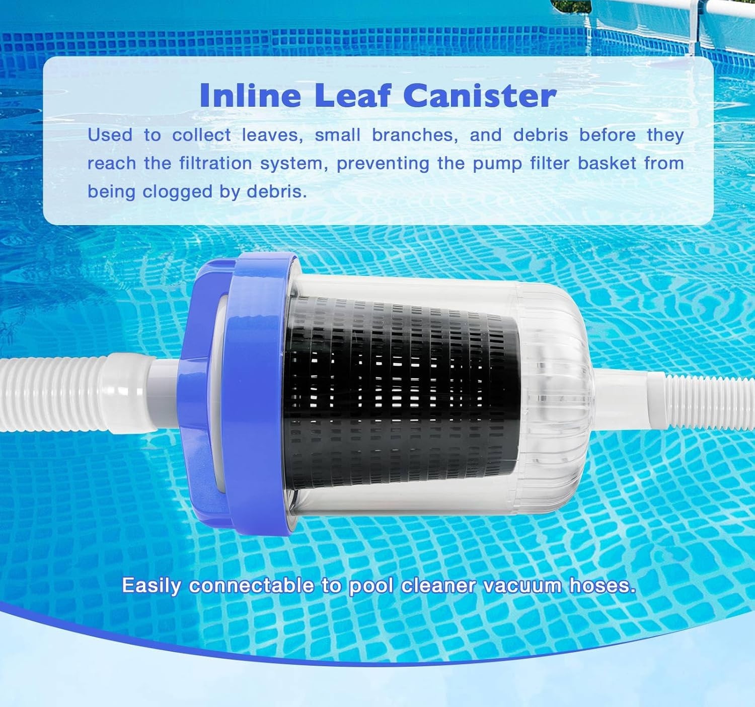 NEW Inline Pool Leaf Canister Leaf Catcher Filter w/ Strainer Basket 5 Socks