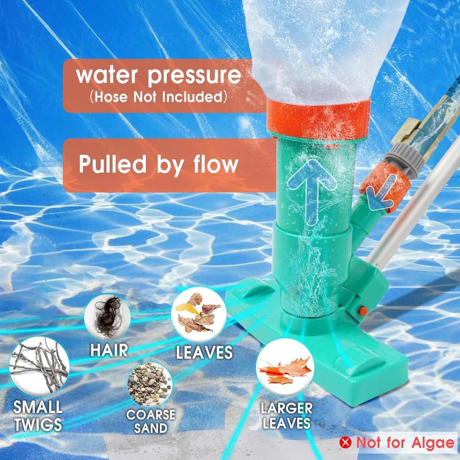 Manual Pool Vacuum Cleaner with 3 Brushes and Telescopic Pole for Fast Cleaning