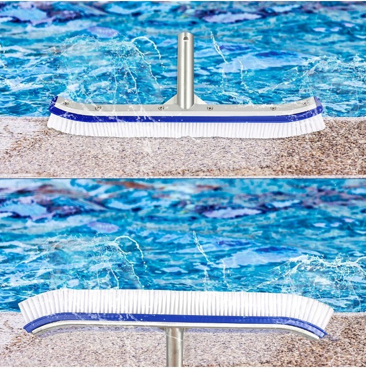 Swimming Pool Blue Brush Wall and Tile Brush,18&Prime; Polished Aluminum Back Premium
