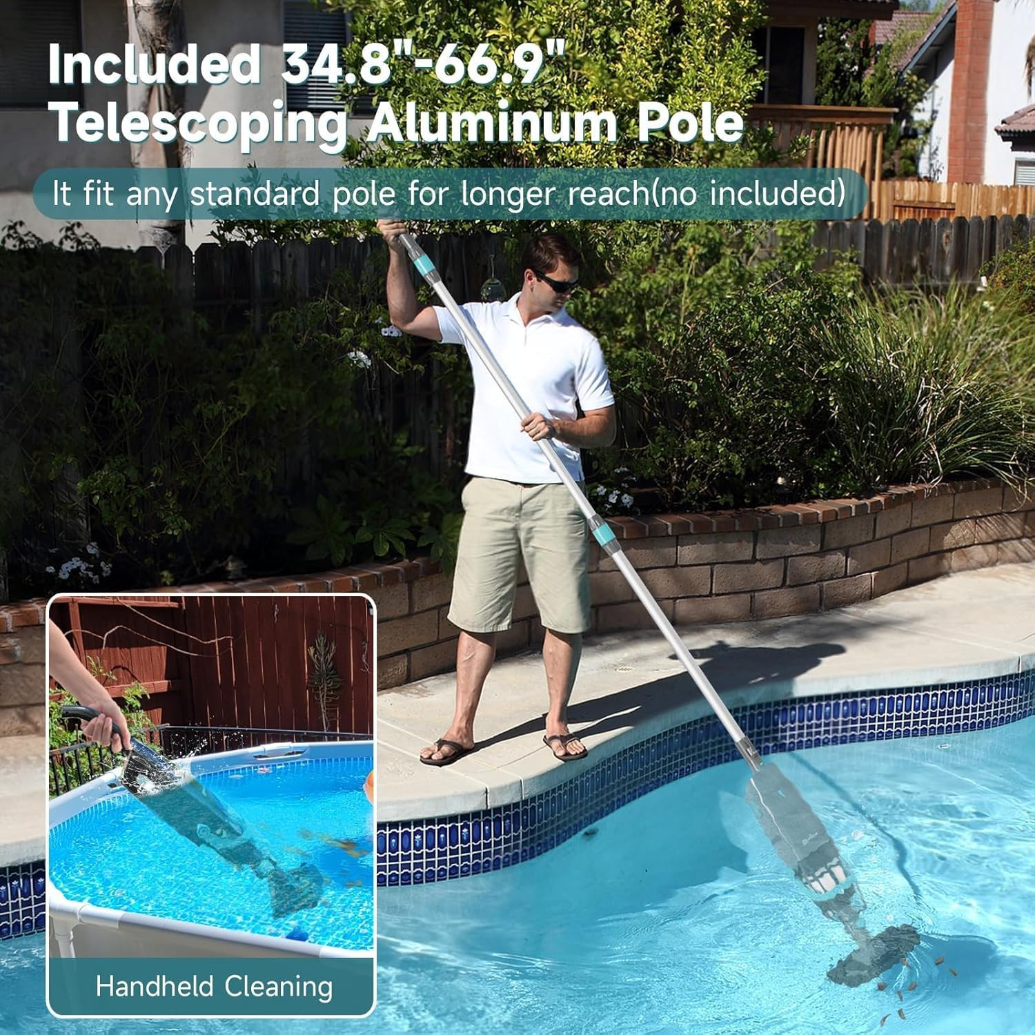 Cordless Handheld Pool Vacuum, Rechargeable Pool Cleaner with 18.5 Gal/Min Sucti
