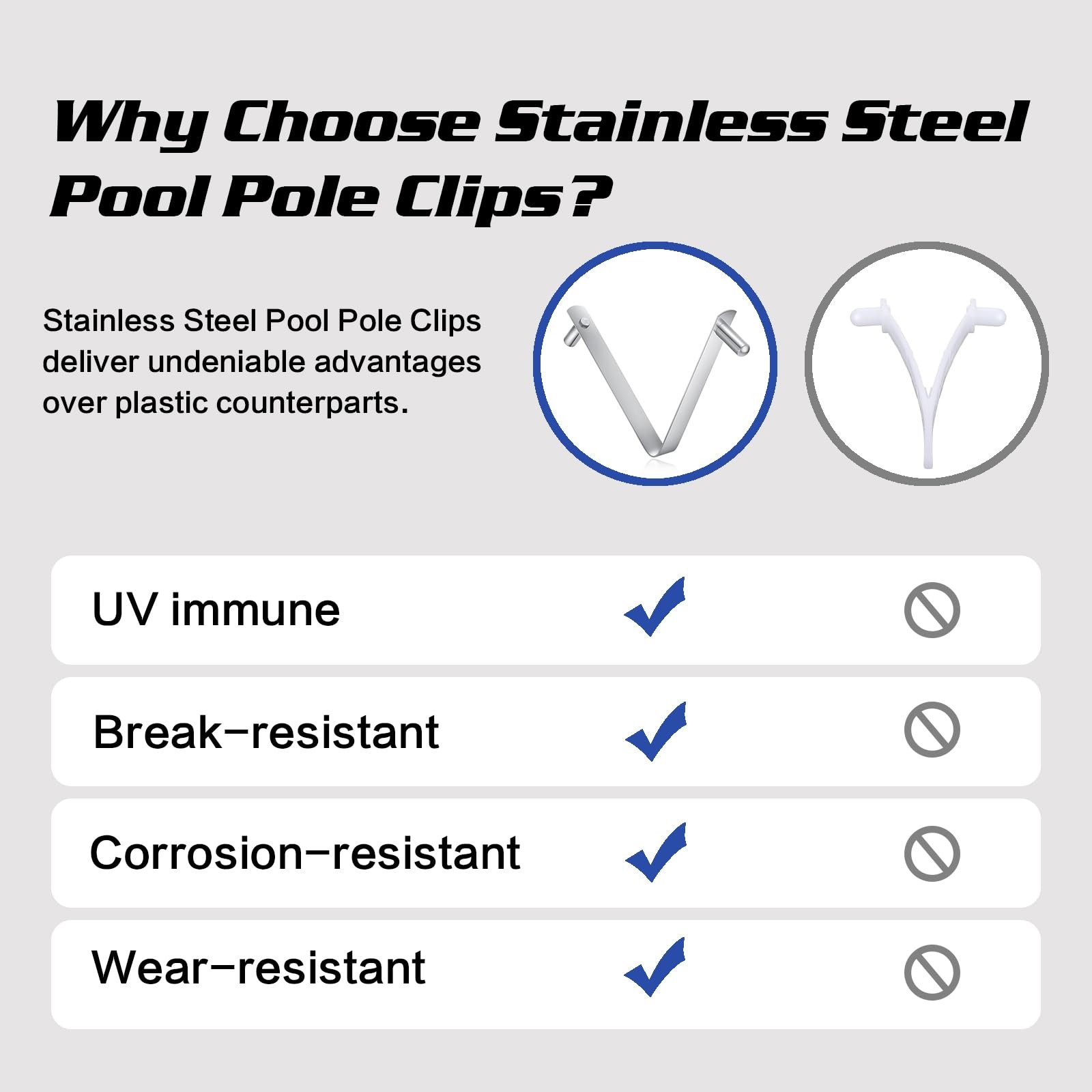 5PCS Pool Pole Clips, V-Shaped Stainless Steel Pool Brush Clip – 304 Rustproof D