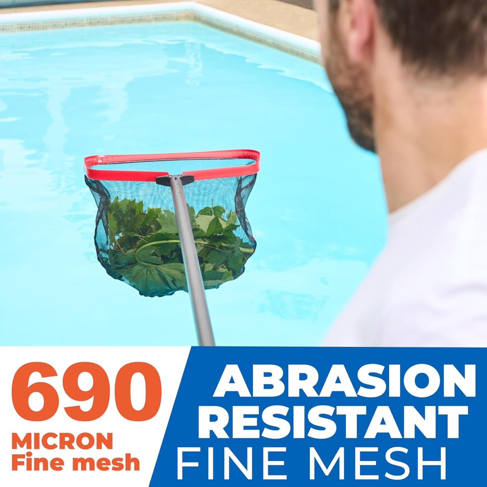 23in Fine Pool Net Wide Pool Skimmer Deep Bag Skimmer Net for Debris